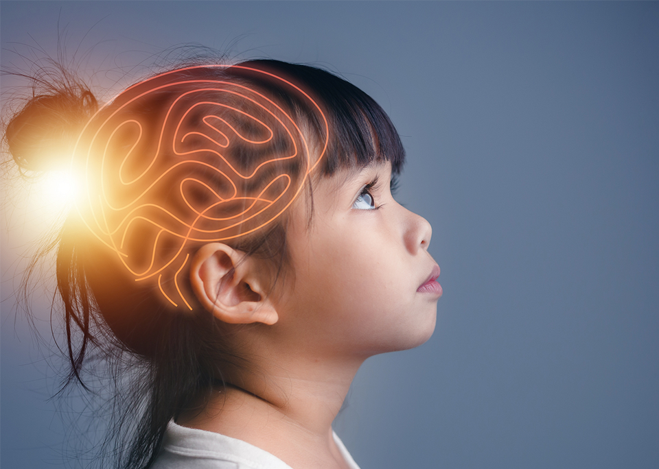 Child with superimposed brain image